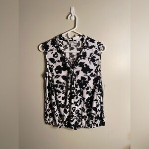 Tahari Sleeveless Tie Neck Top | Women’s Black & White | Size: S